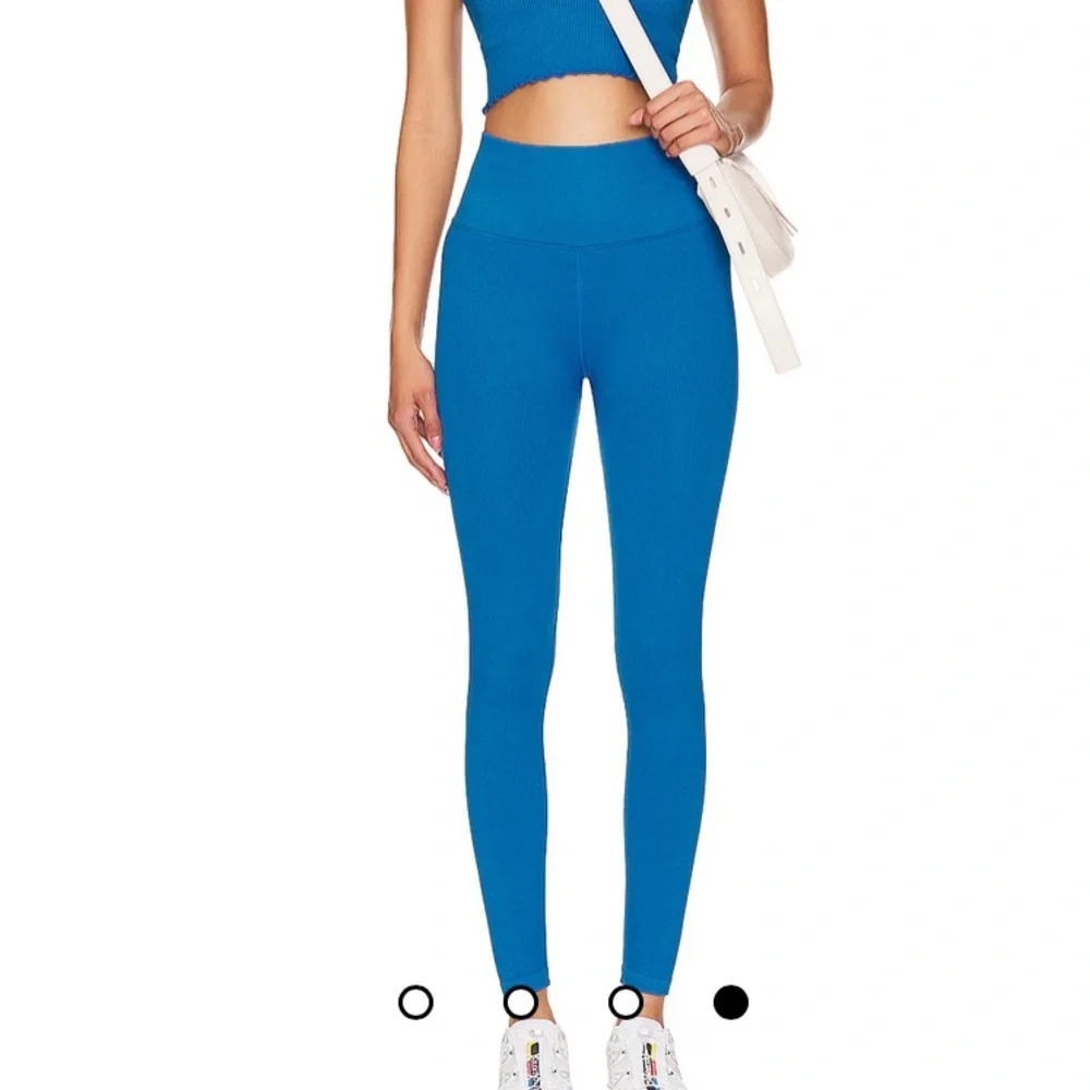 Spiritual Gangster Seamless Self Love Laser Cut Ribbed Lagoon Blue Leggings